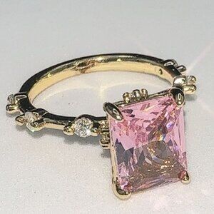 Princess Cut Pink CZ Ring Gold Plated Size 5